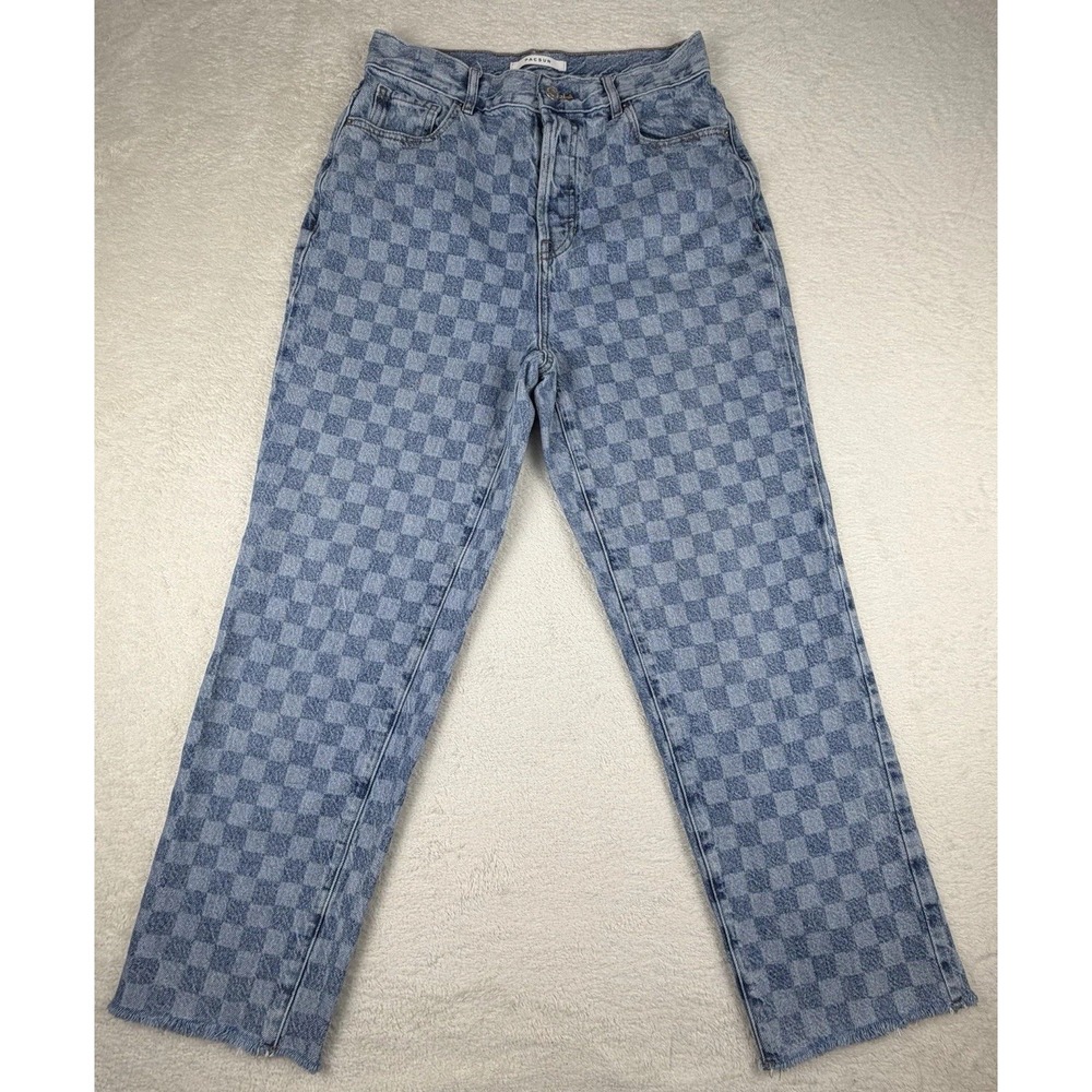 Pacsun Light‎ Blue Denim Checkered Checkerboard Mom High Rise Straight Jeans 28